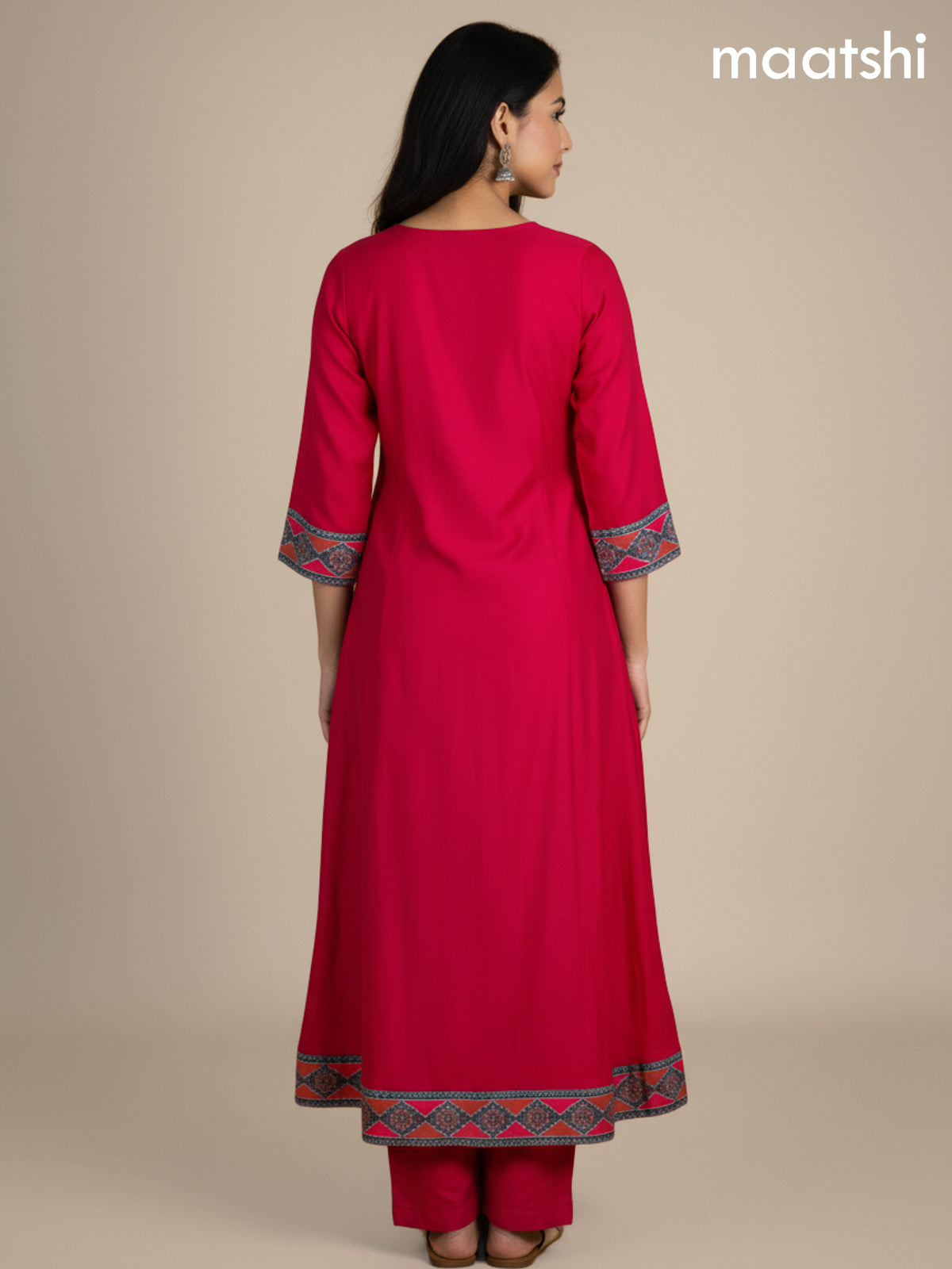 Pink and Green Chanderi Beaded Work Anarkali Suit