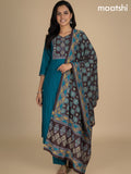 Teal Blue and Brown Chanderi Beaded Work Anarkali Suit
