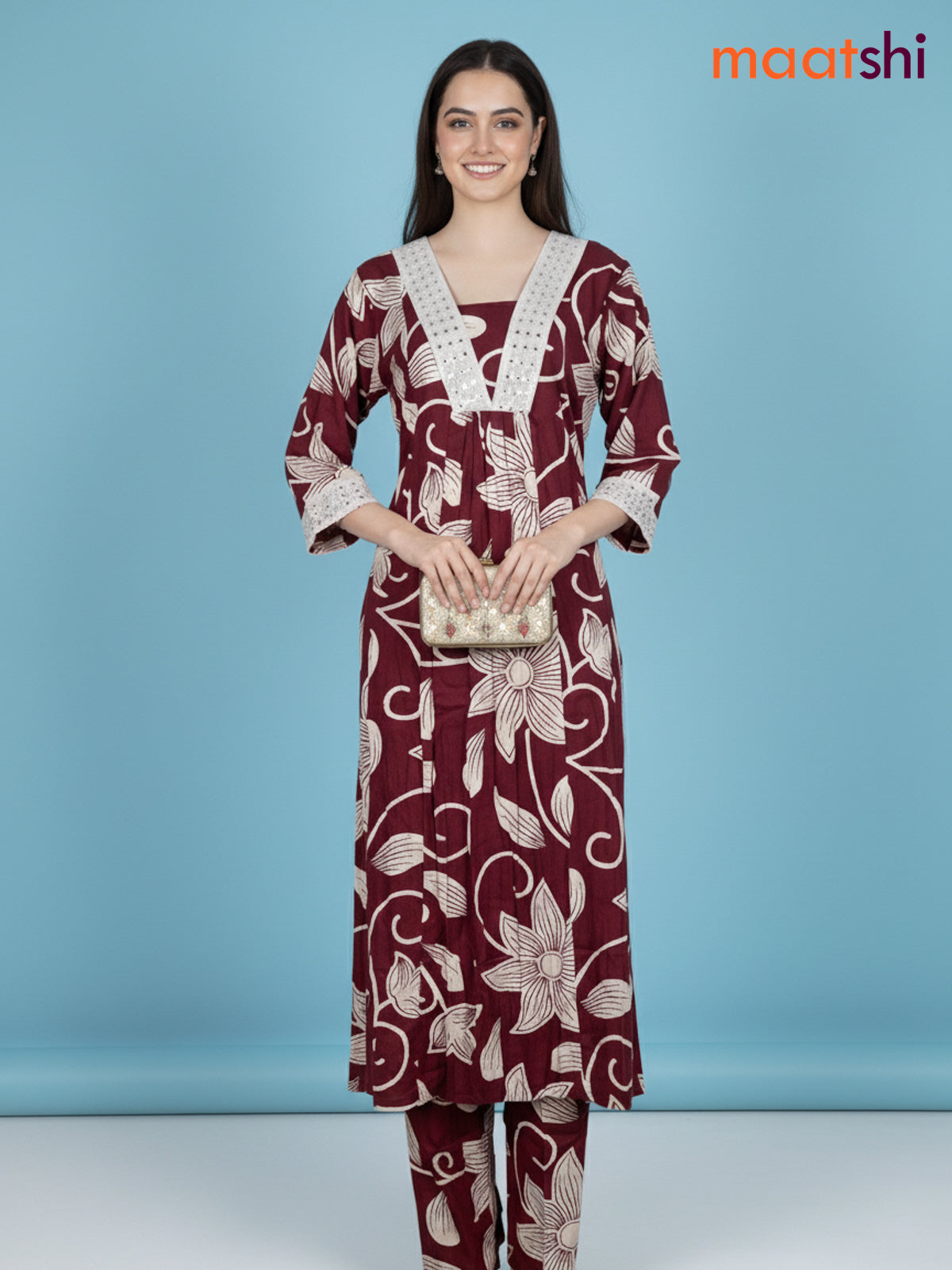 Maroon Cotton Floral Printed Co-Ord Set
