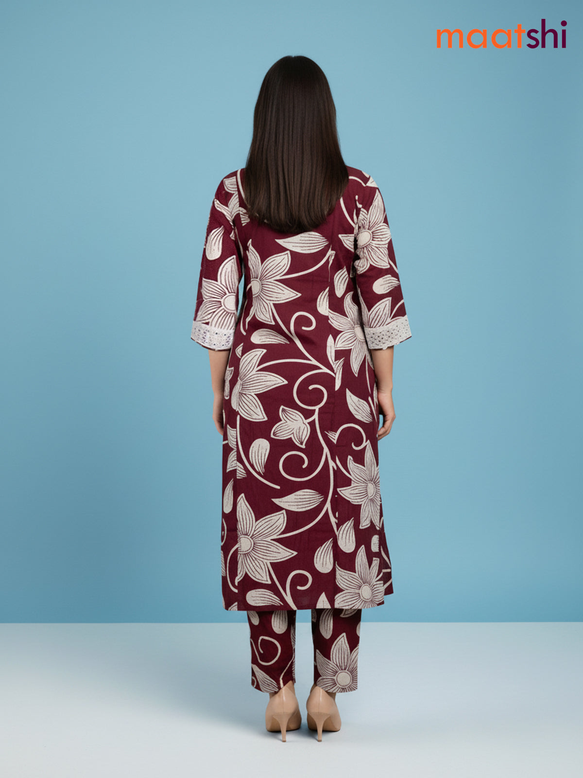 Maroon Cotton Floral Printed Co-Ord Set