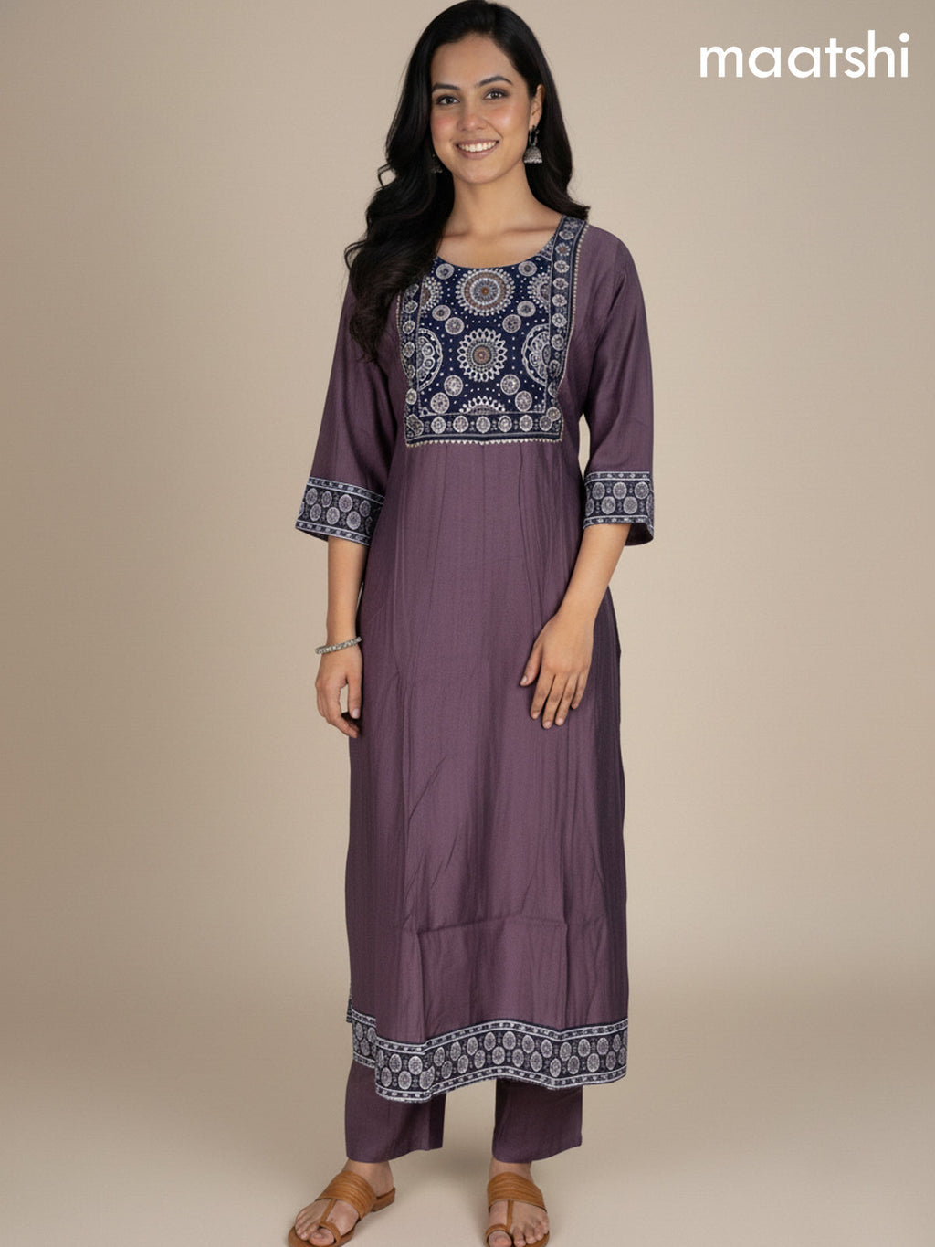 Rosy Brown and Black Chanderi Beaded Work Anarkali Suit