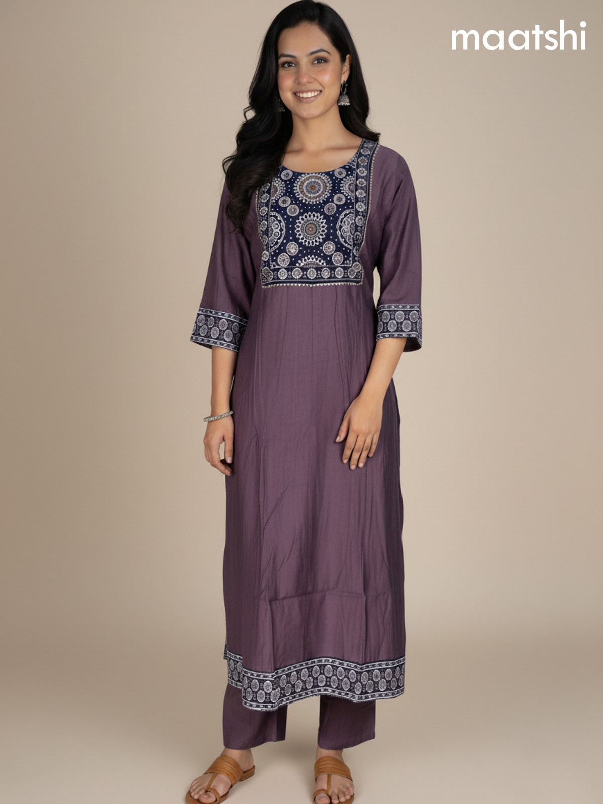 Rosy Brown and Black Chanderi Beaded Work Anarkali Suit