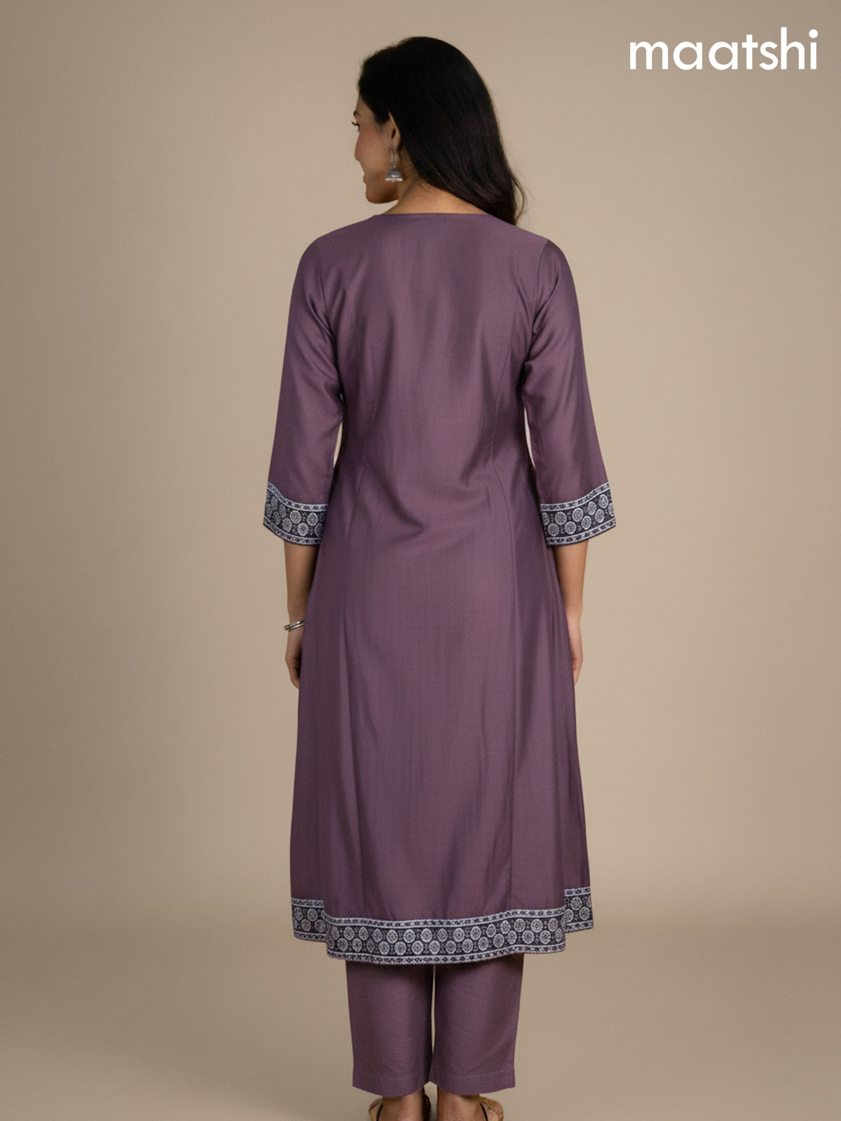 Rosy Brown and Black Chanderi Beaded Work Anarkali Suit