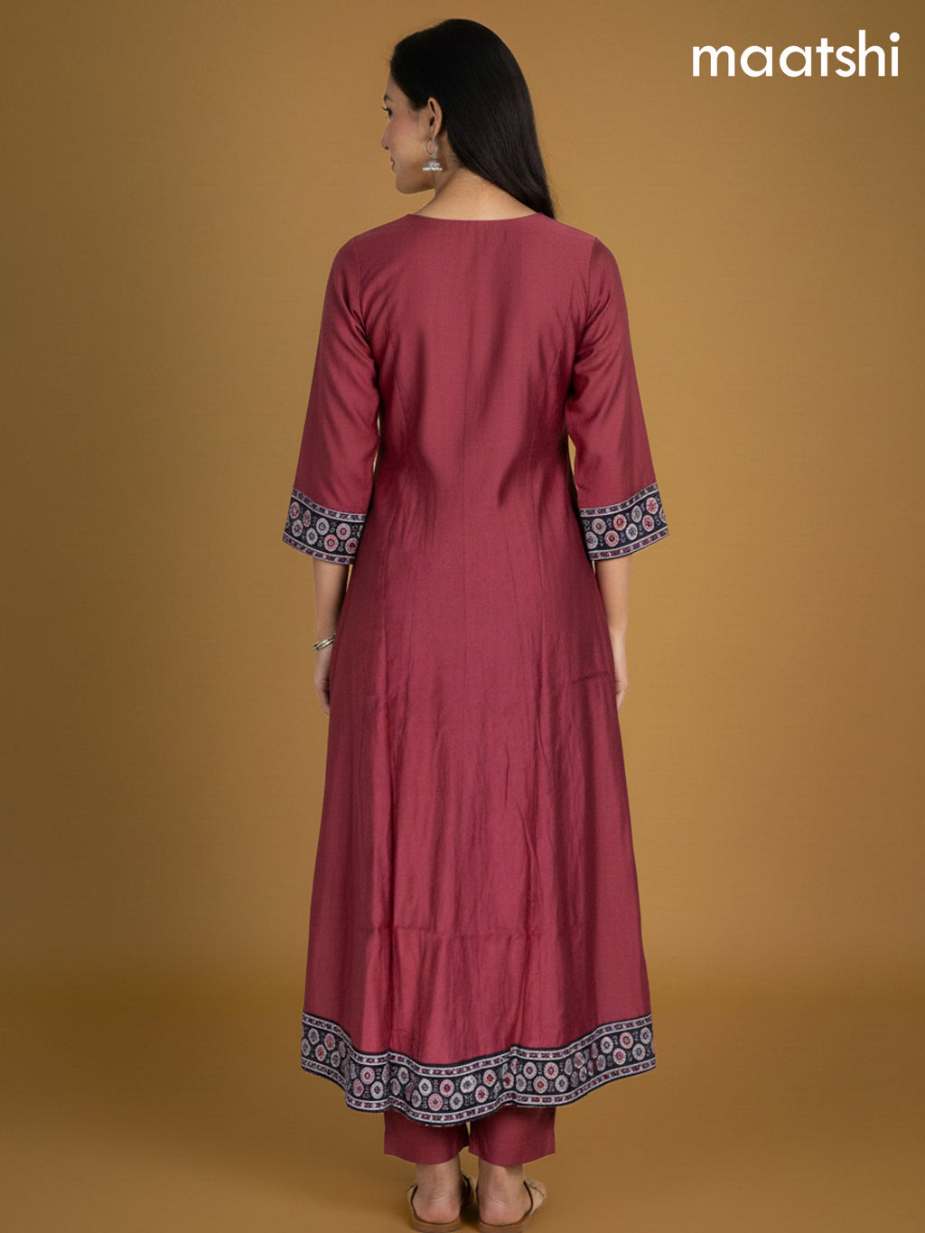 Dark Peach and Black Chanderi Beaded Work Anarkali Suit