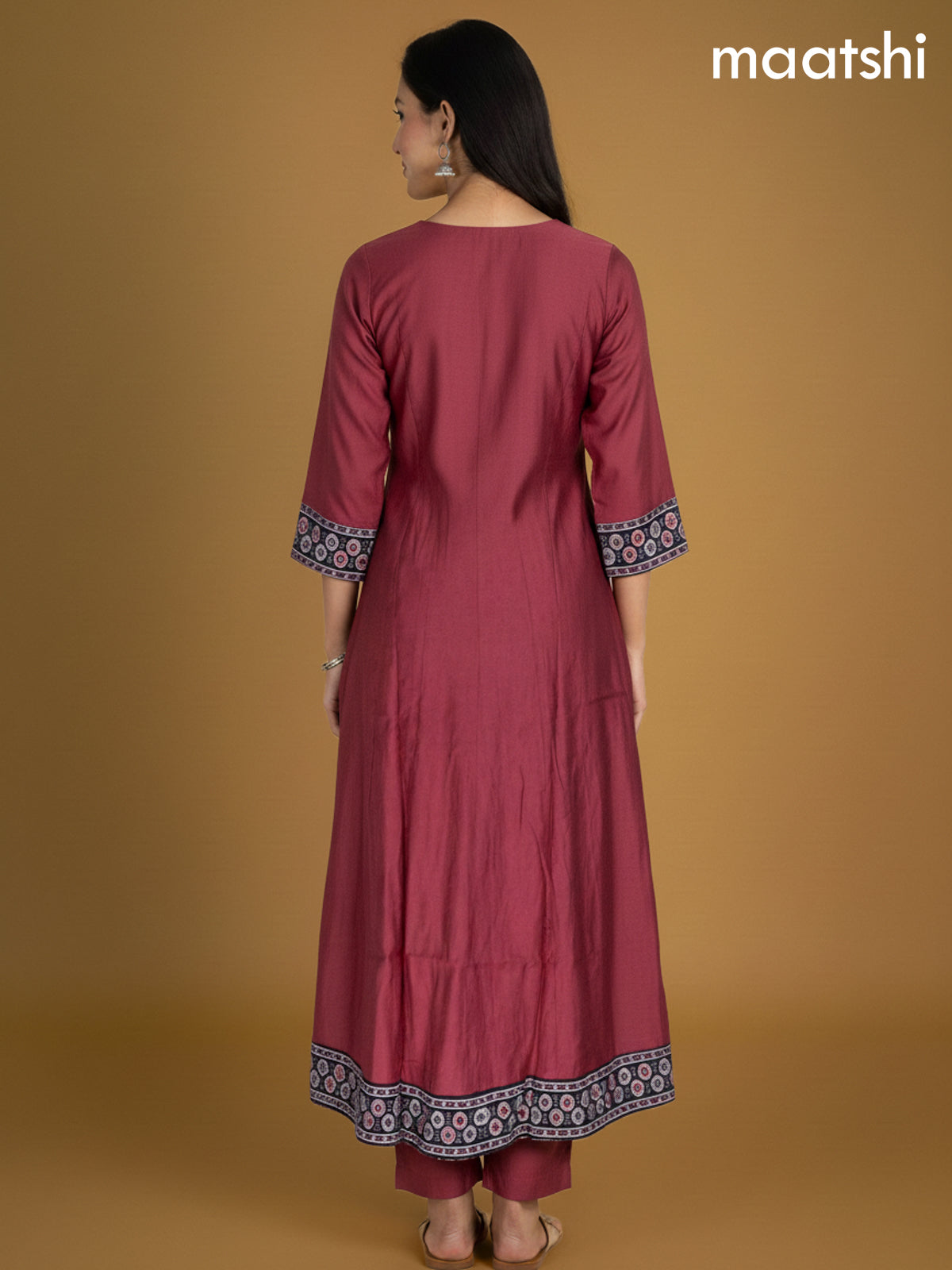 Dark Peach and Black Chanderi Beaded Work Anarkali Suit