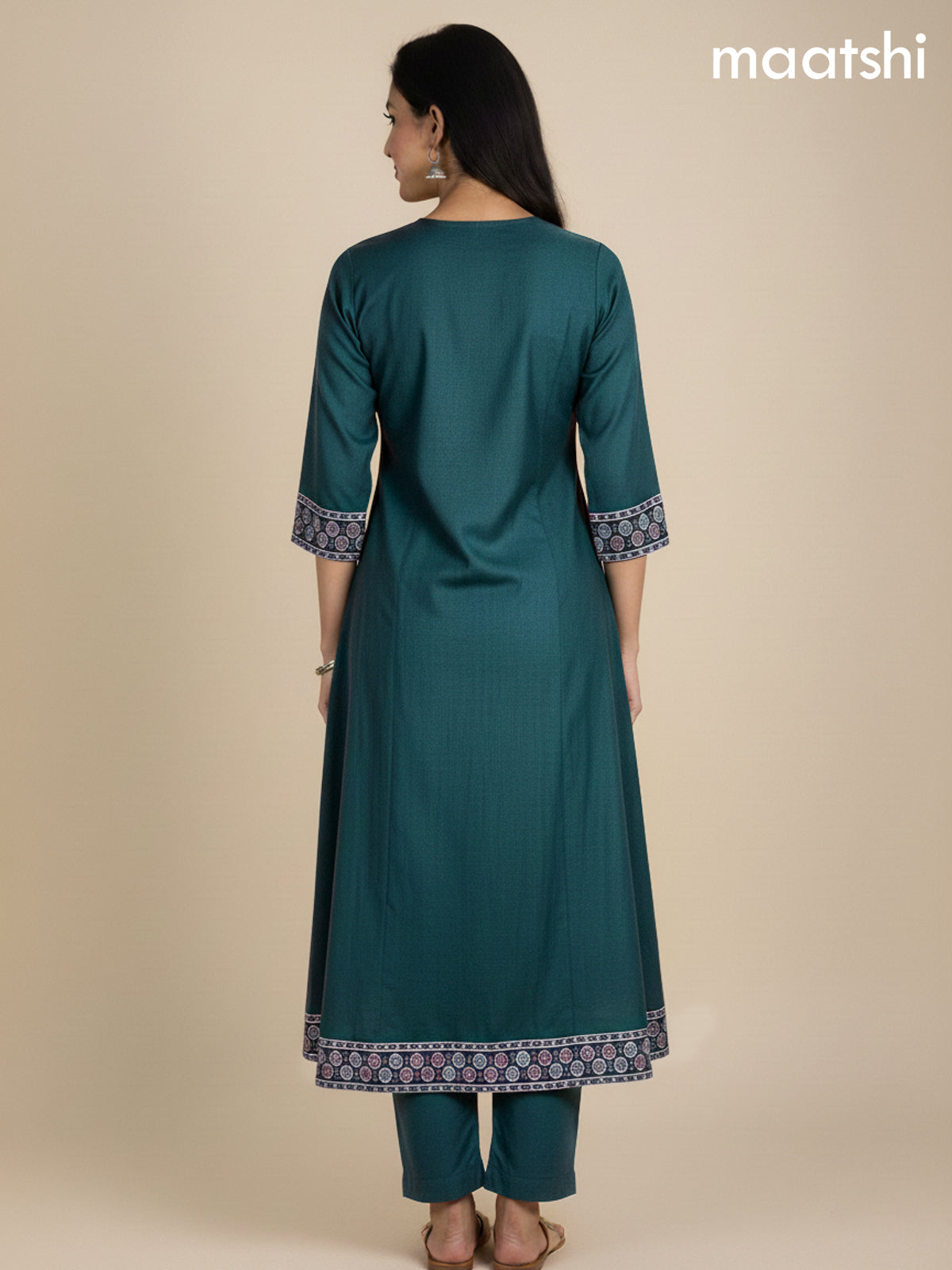 Green Shade and Black Chanderi Beaded Work Anarkali Suit