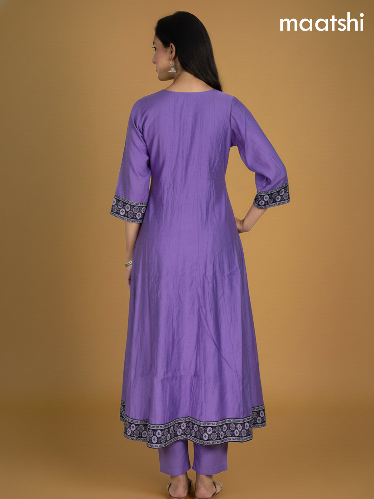 Lavender and Black Chanderi Beaded Work Anarkali Suit