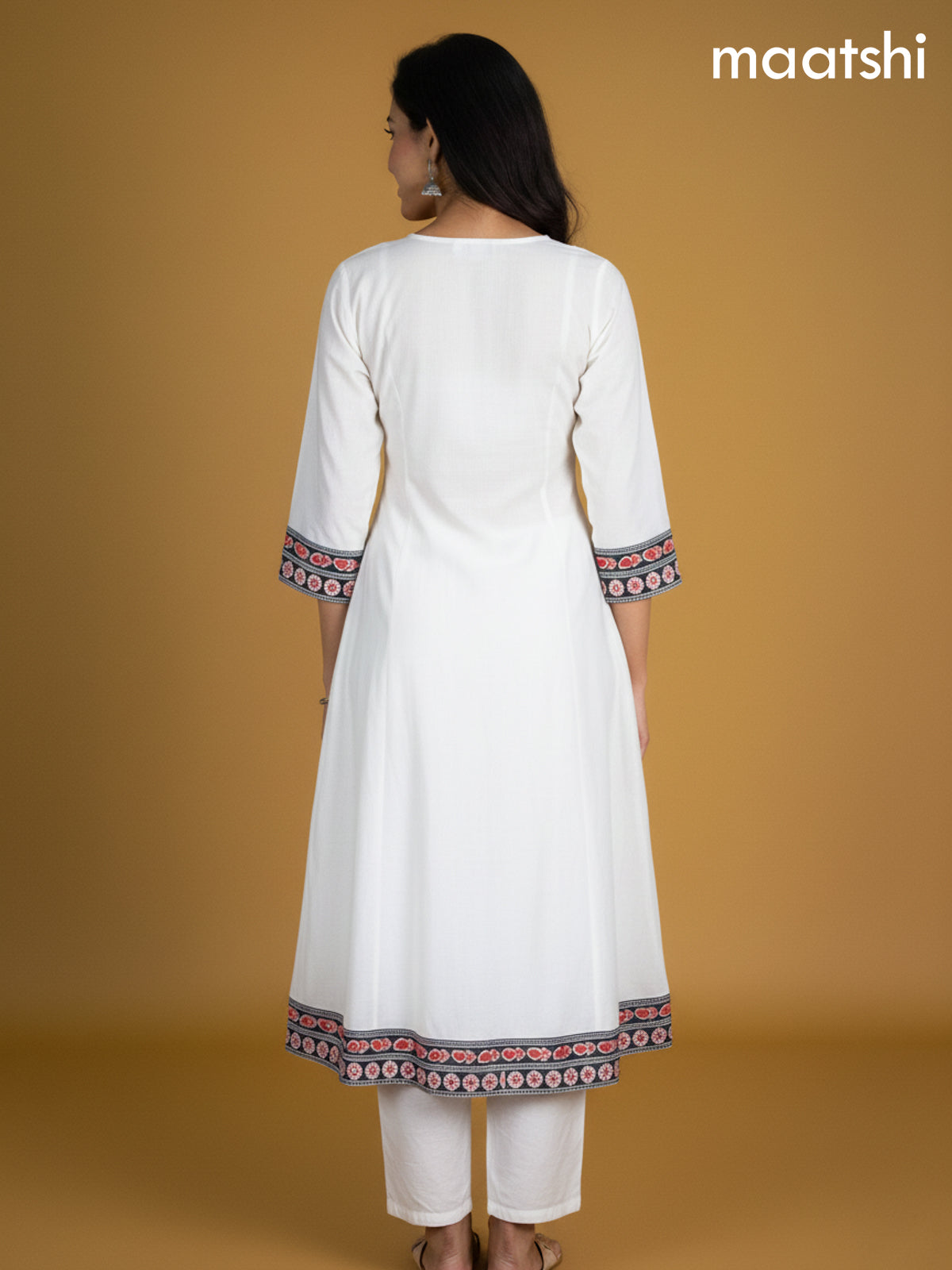 Off White and Black Red Chanderi Beaded Work Anarkali Suit