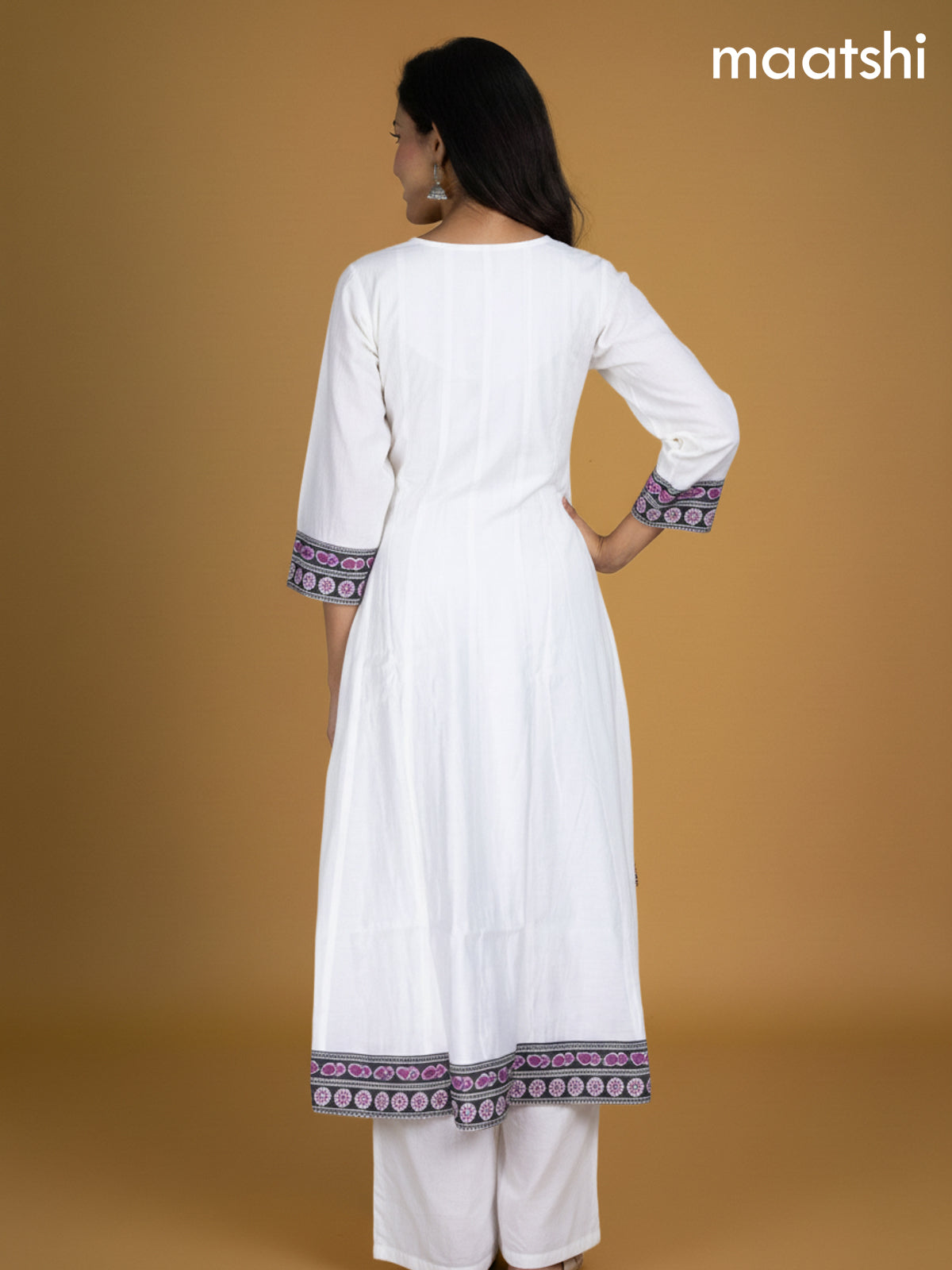 Off White and Black Purple Chanderi Beaded Work Anarkali Suit