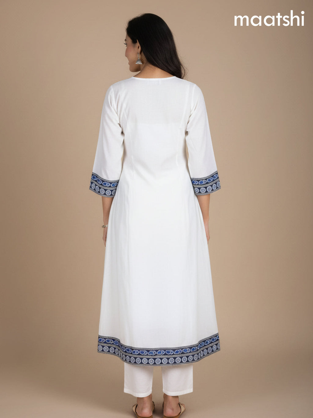 Off White and Black Blue Chanderi Beaded Work Anarkali Suit