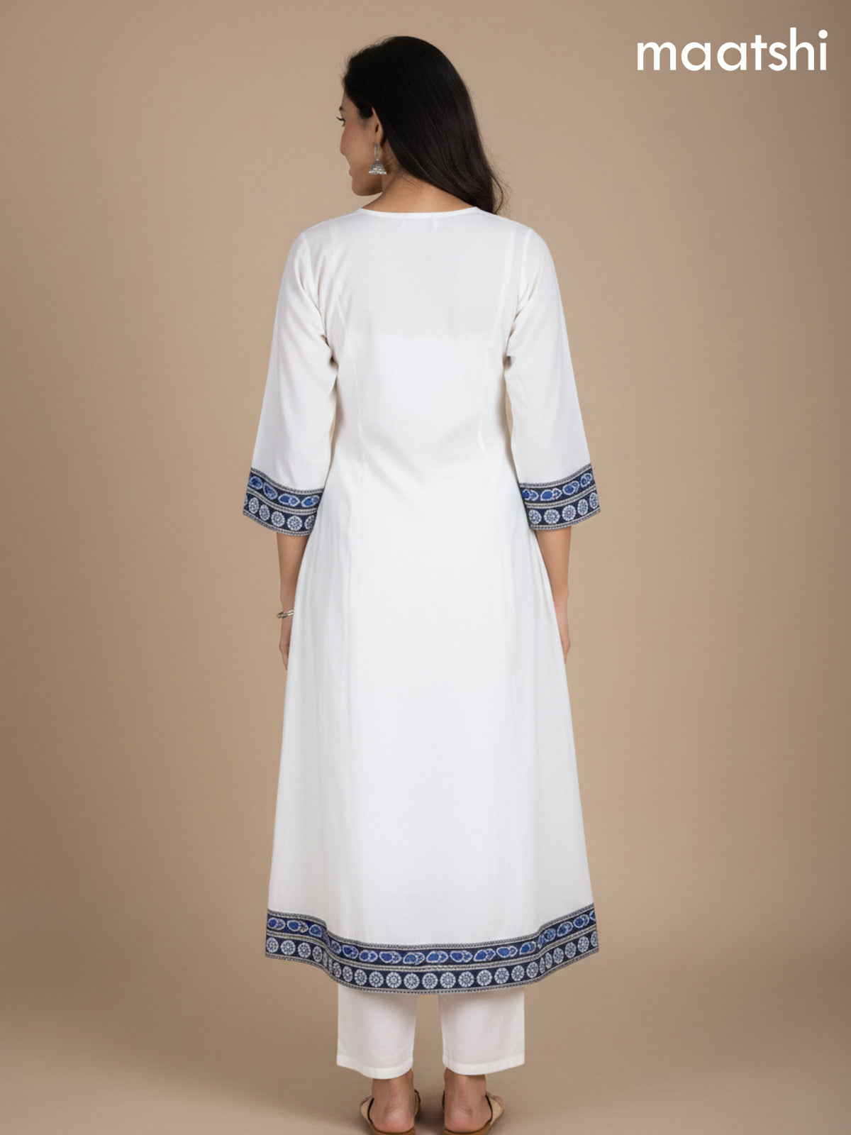 Off White and Black Blue Chanderi Beaded Work Anarkali Suit