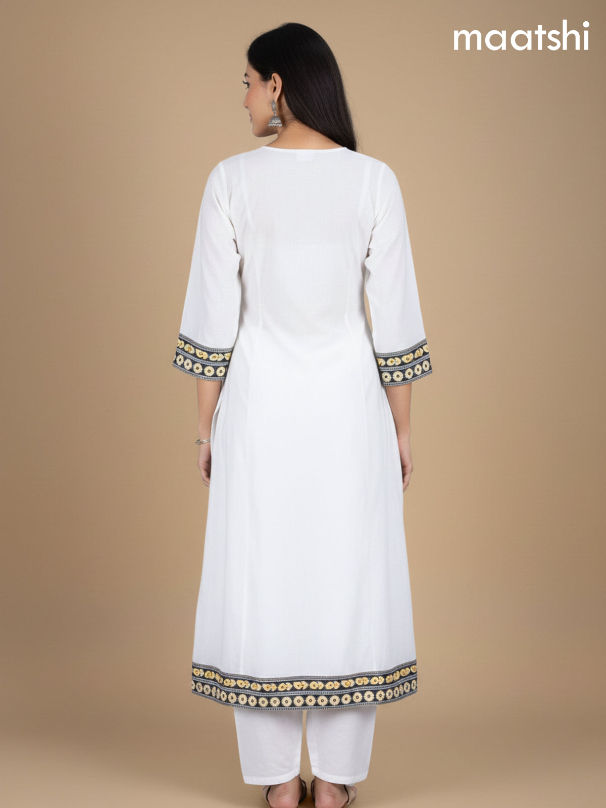 Off White and Black Yellow Chanderi Beaded Work Anarkali Suit