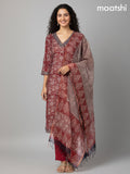 Rustic Maroon Kota Floral Printed Straight Suit