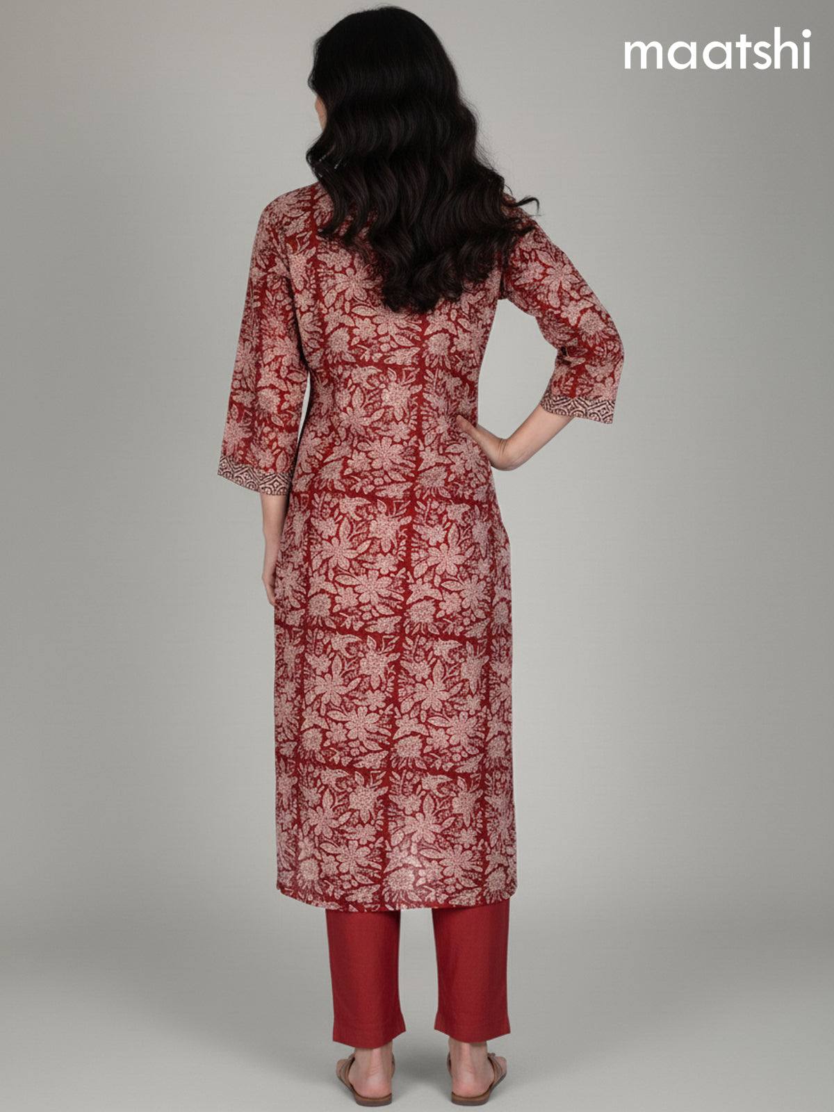 Rustic Maroon Kota Floral Printed Straight Suit