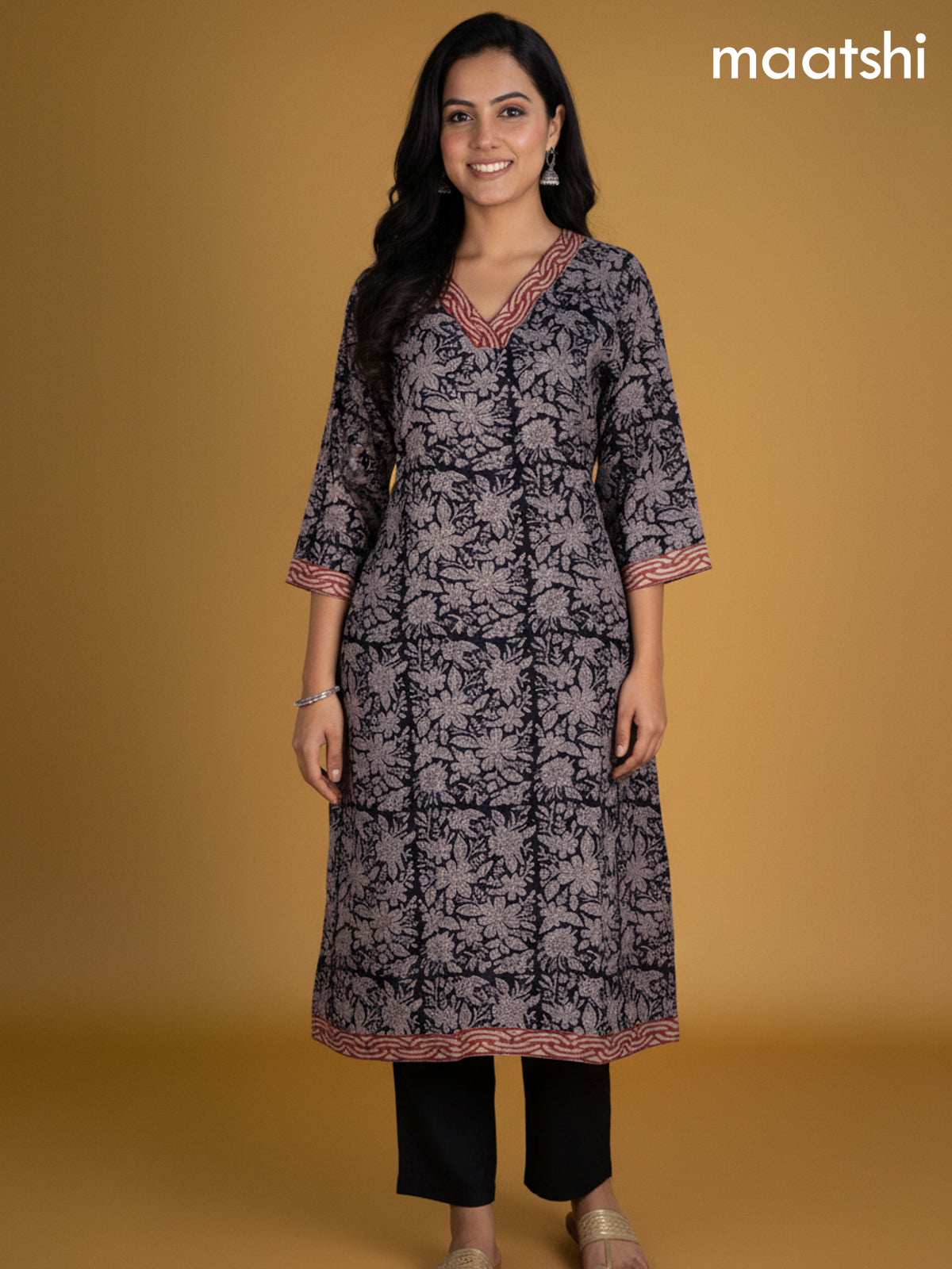 Black Kota Floral Printed Straight Suit