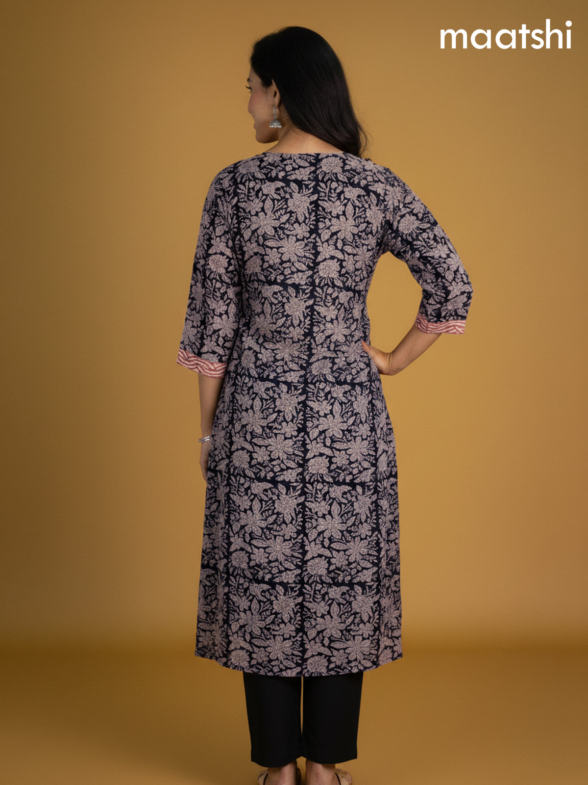 Black Kota Floral Printed Straight Suit