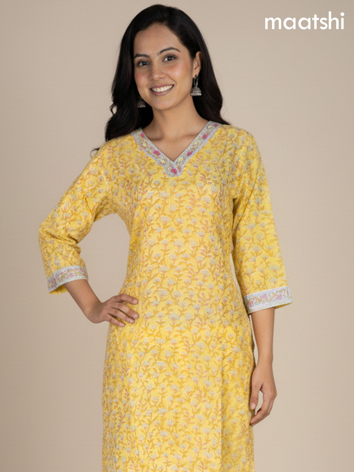 Yellow Kota Floral Printed Straight Suit
