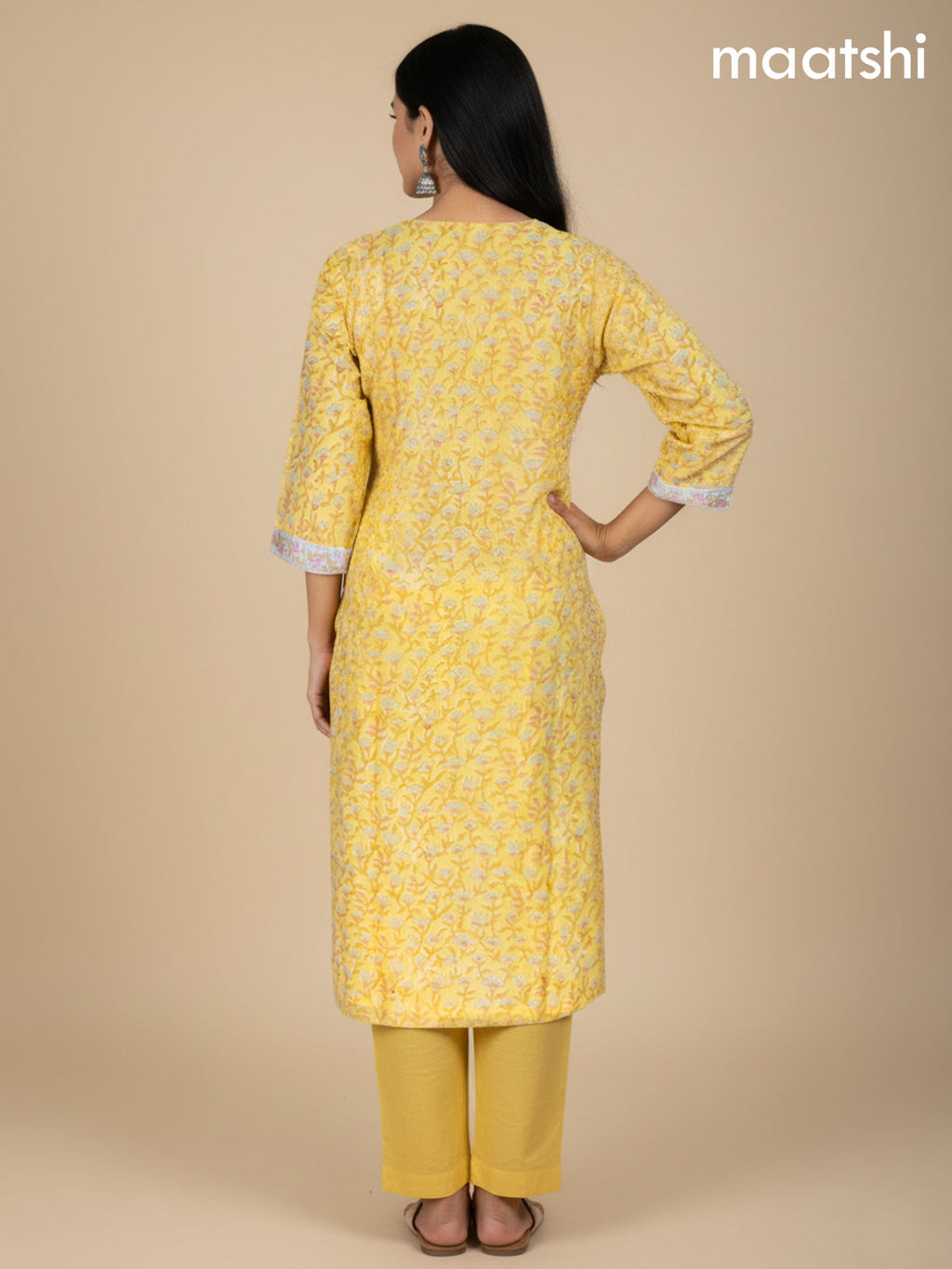 Yellow Kota Floral Printed Straight Suit