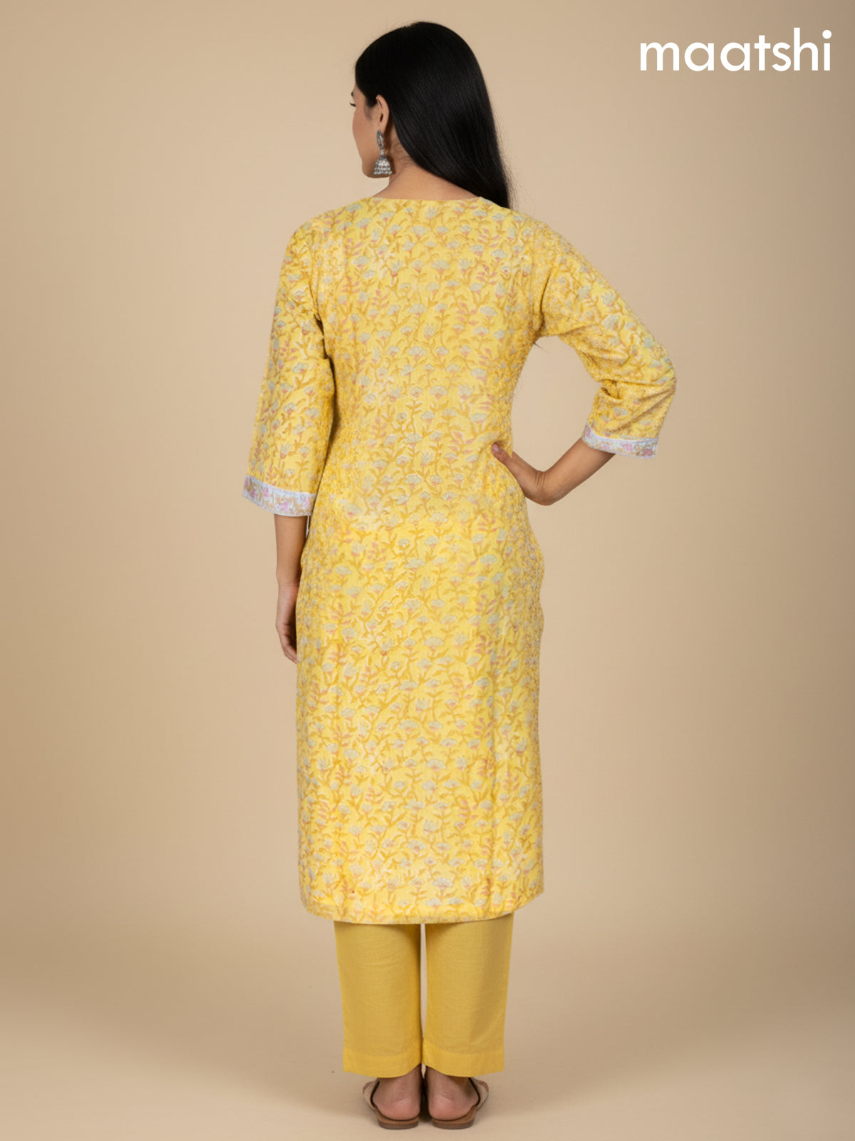 Yellow Kota Floral Printed Straight Suit