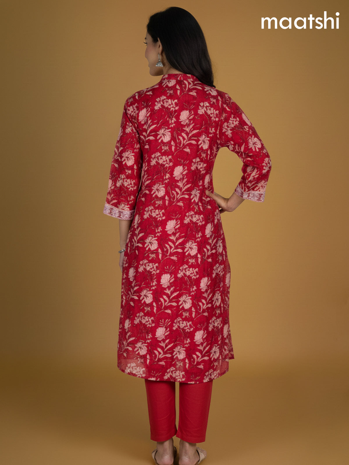 Red Kota Floral Printed Straight Suit