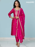 Pink Mul Chanderi Embroidery Work Straight Suit