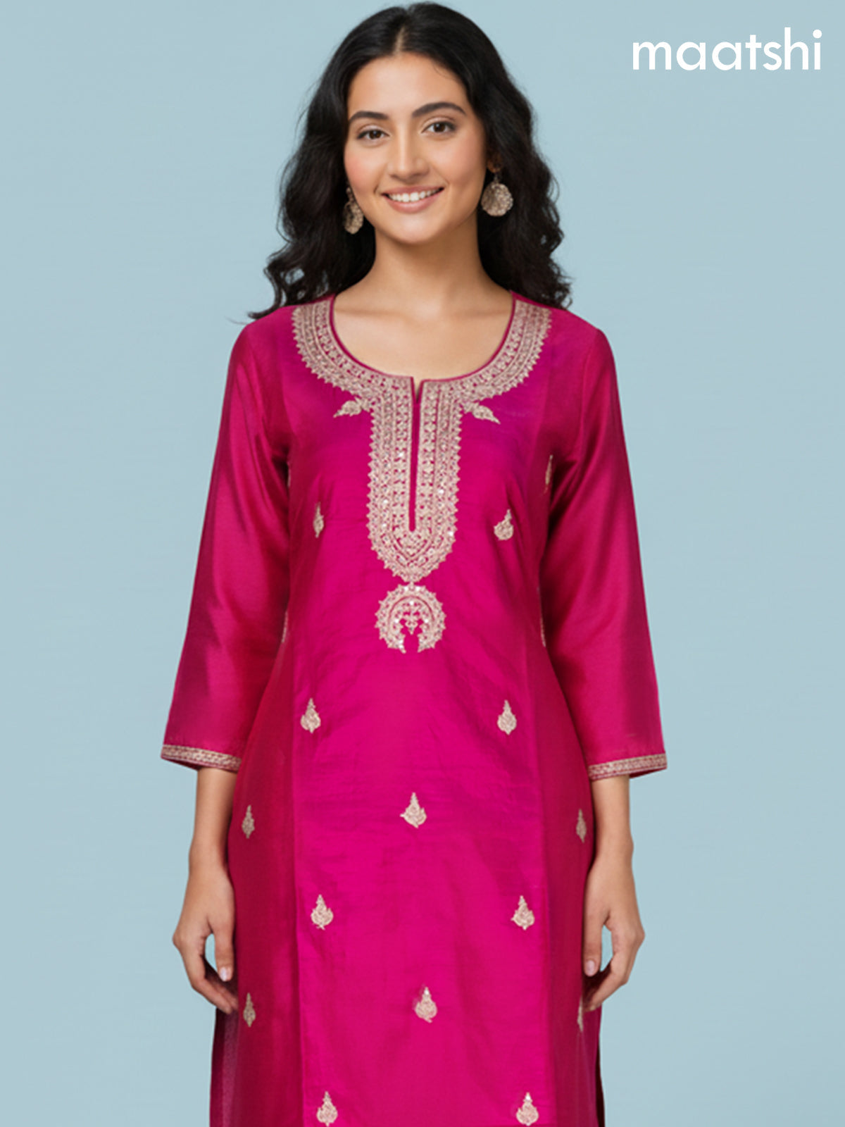 Pink Mul Chanderi Embroidery Work Straight Suit