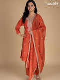 Rustic Orange Mul Chanderi Embroidery Work Straight Suit