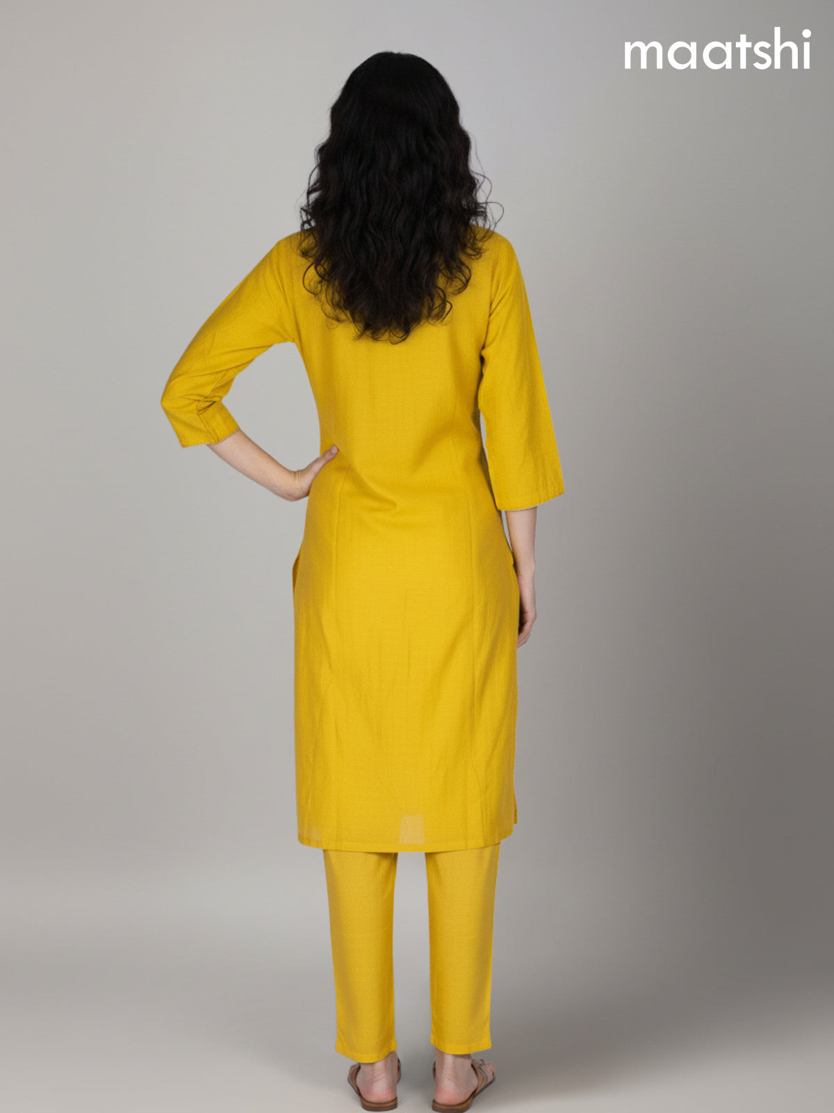 Mustard Yellow Mul Chanderi Embroidery Work Straight Suit
