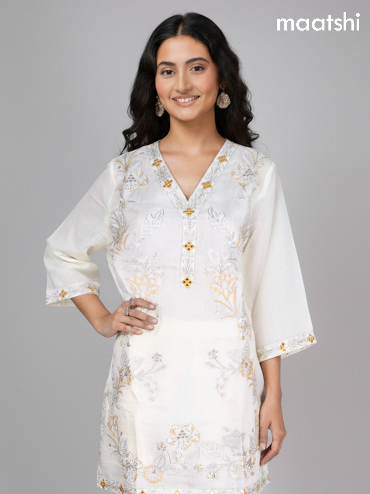 Cream Muslin Embroidery Work Co-Ord Set
