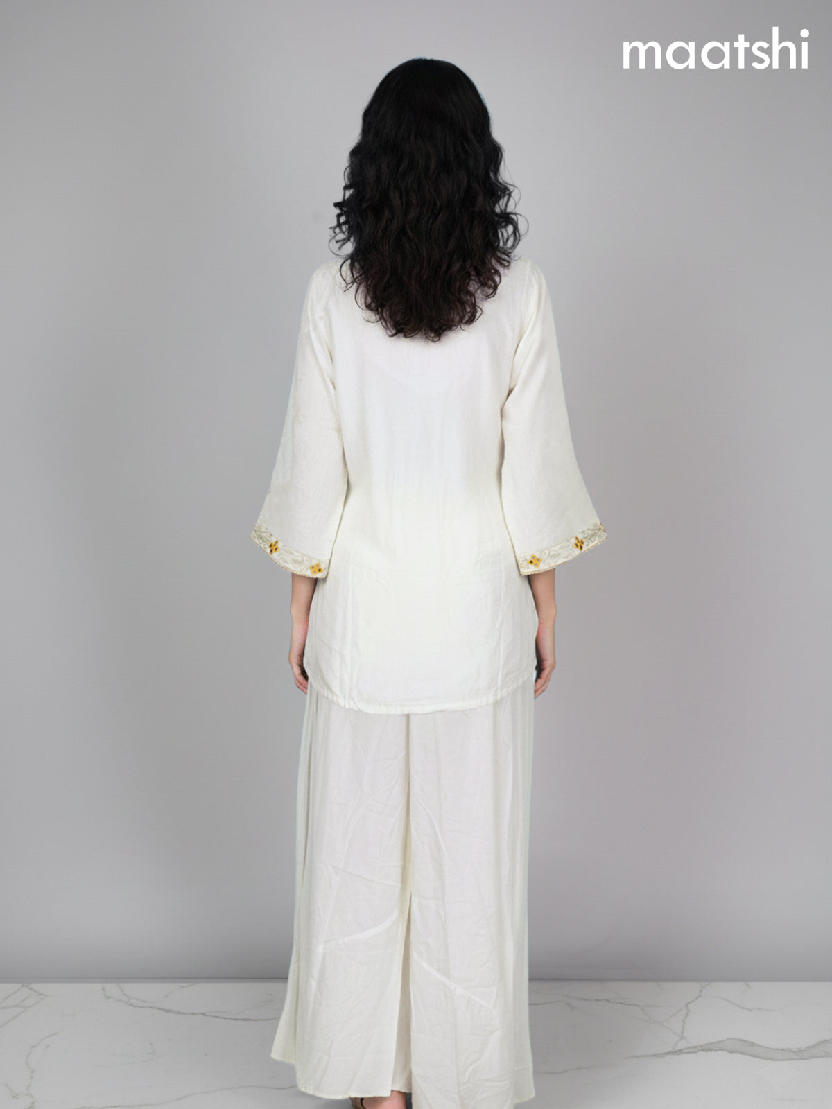 Cream Muslin Embroidery Work Co-Ord Set