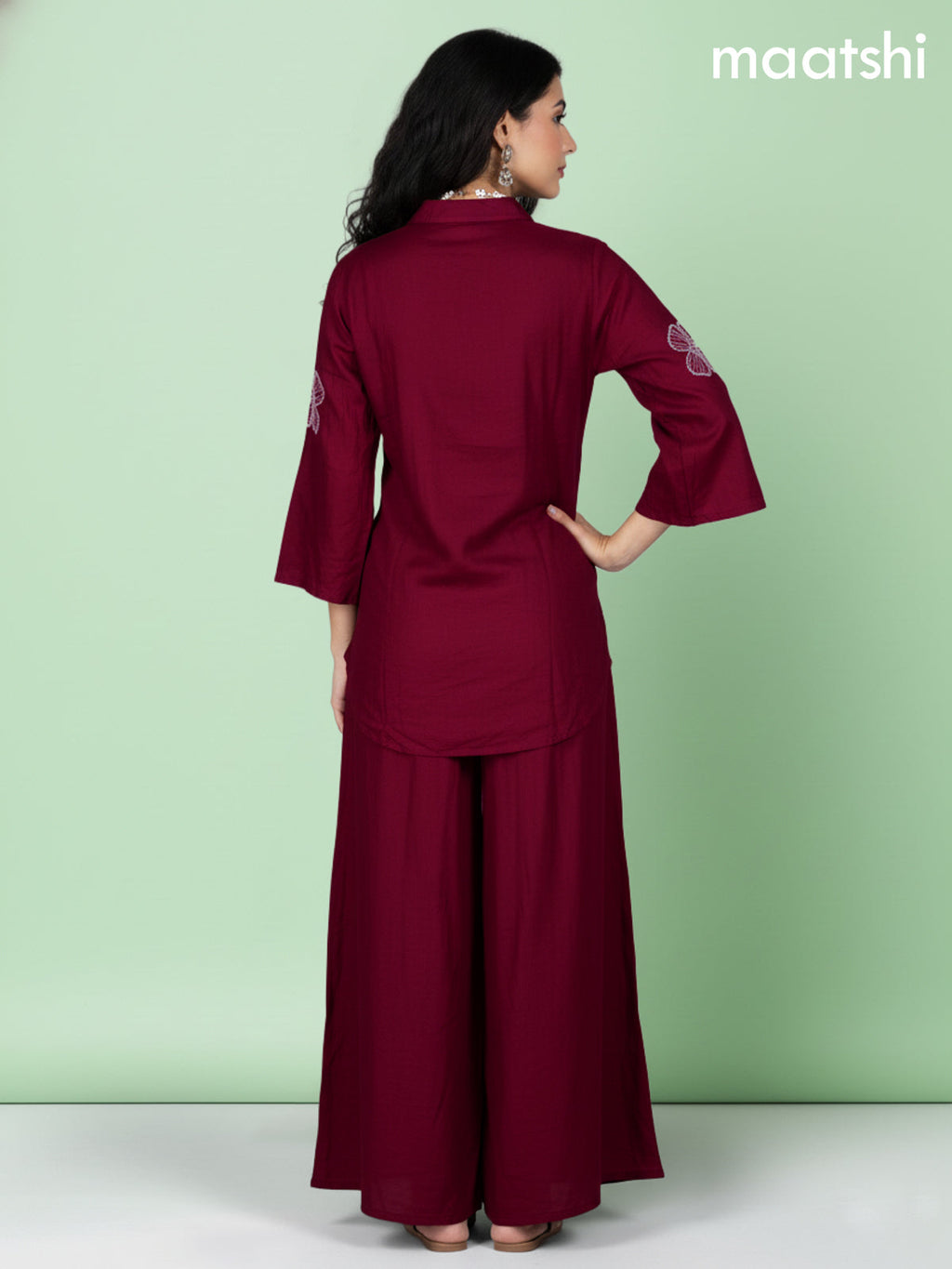 Maroon Russian Silk Beaded Work Co-Ord Set