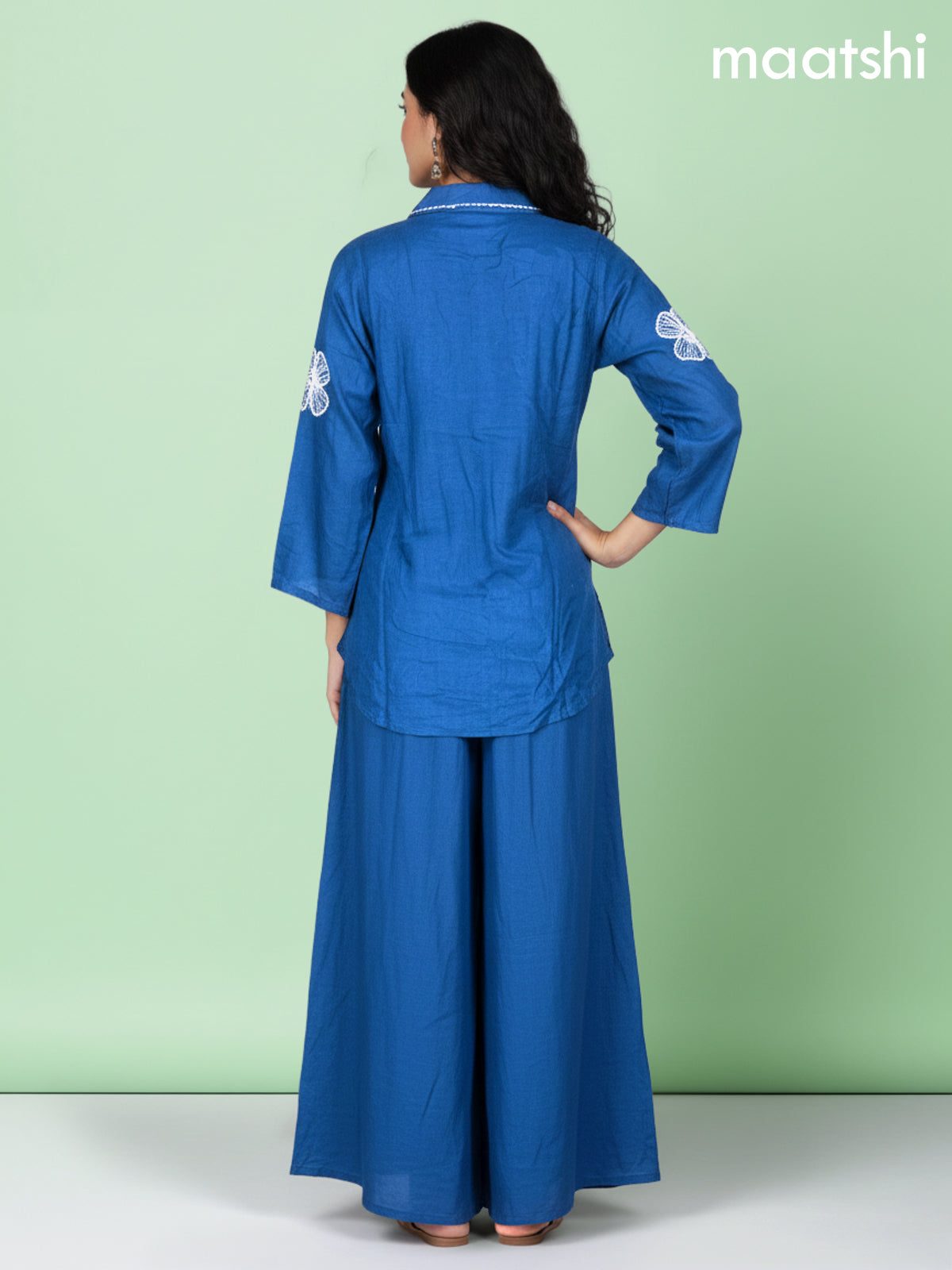 Peacock Blue Russian Silk Beaded Work Co-Ord Set