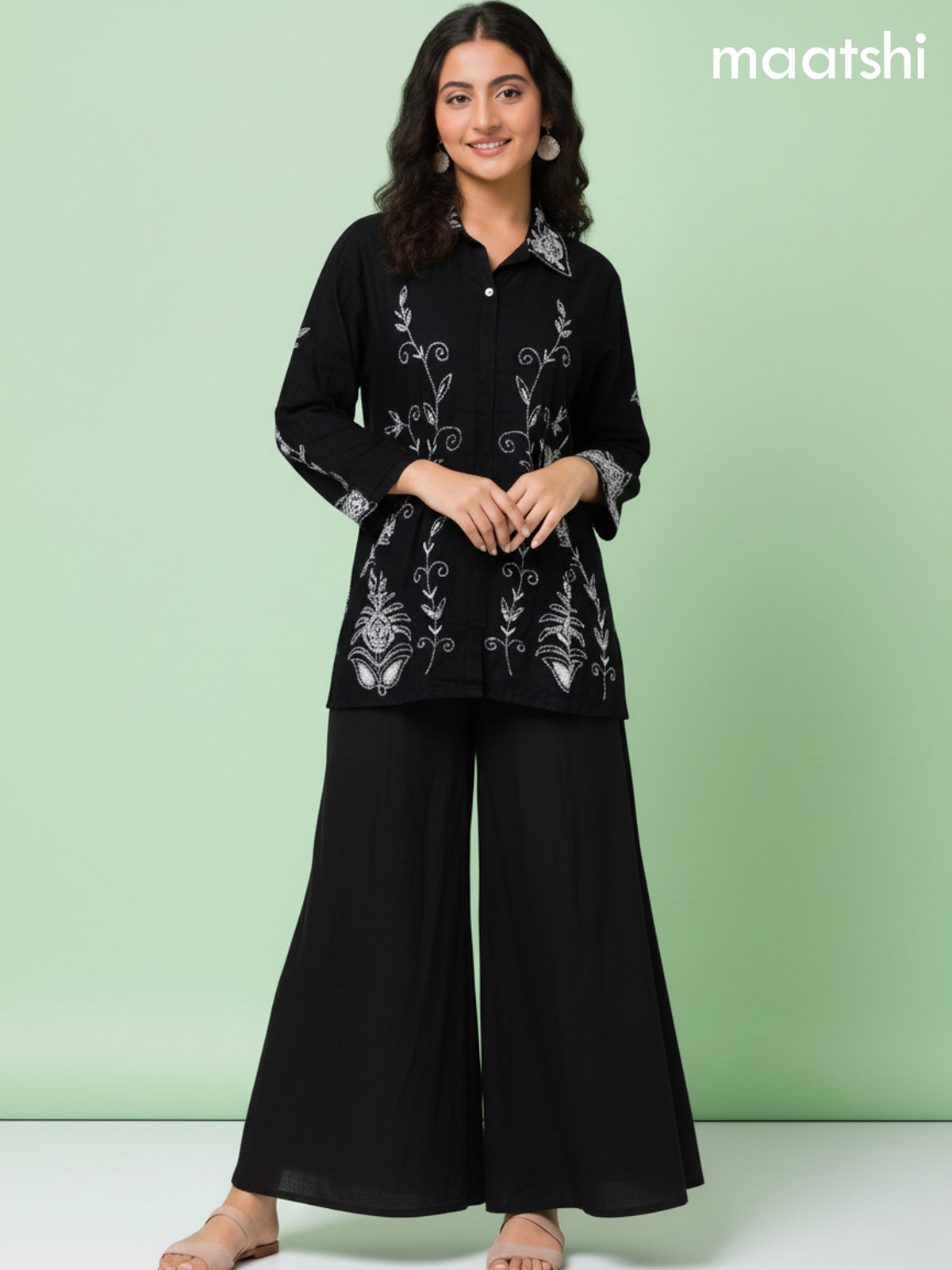 Black Russian Silk Beaded Work Co-Ord Set
