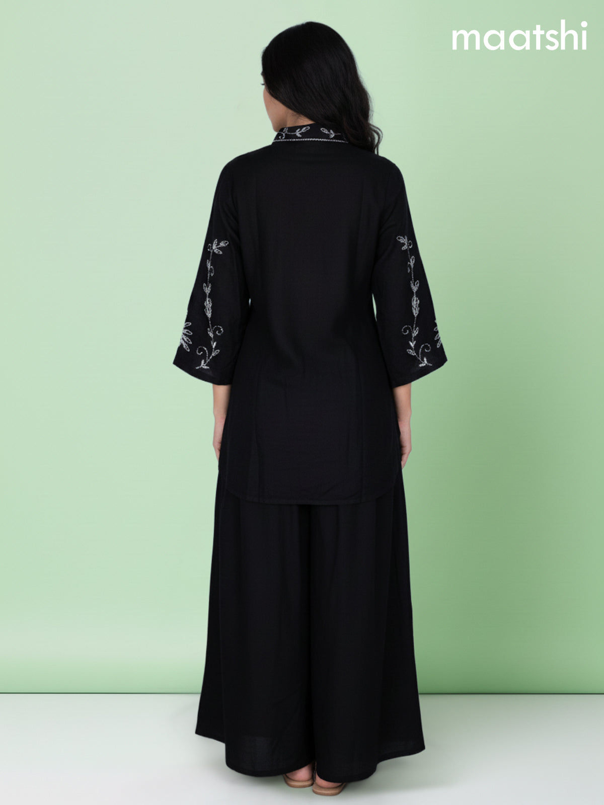 Black Russian Silk Beaded Work Co-Ord Set