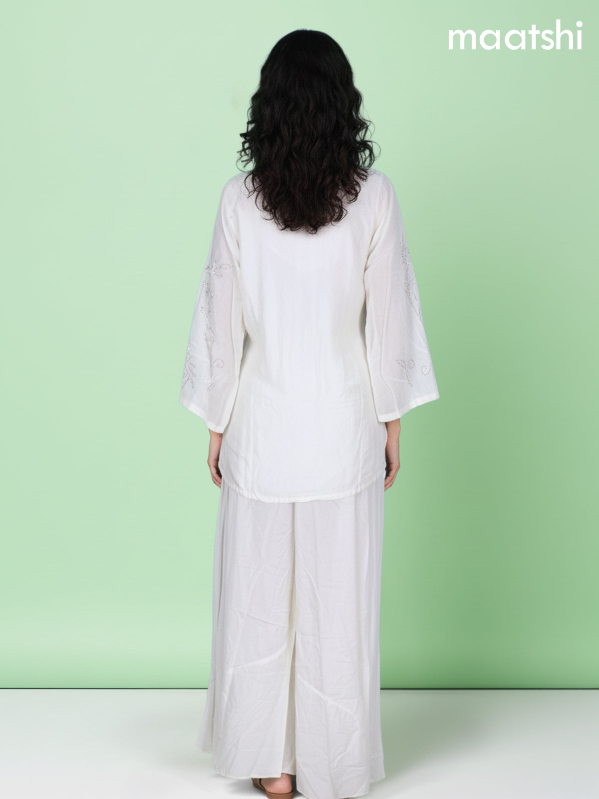 Off White Russian Silk Beaded Work Co-Ord Set