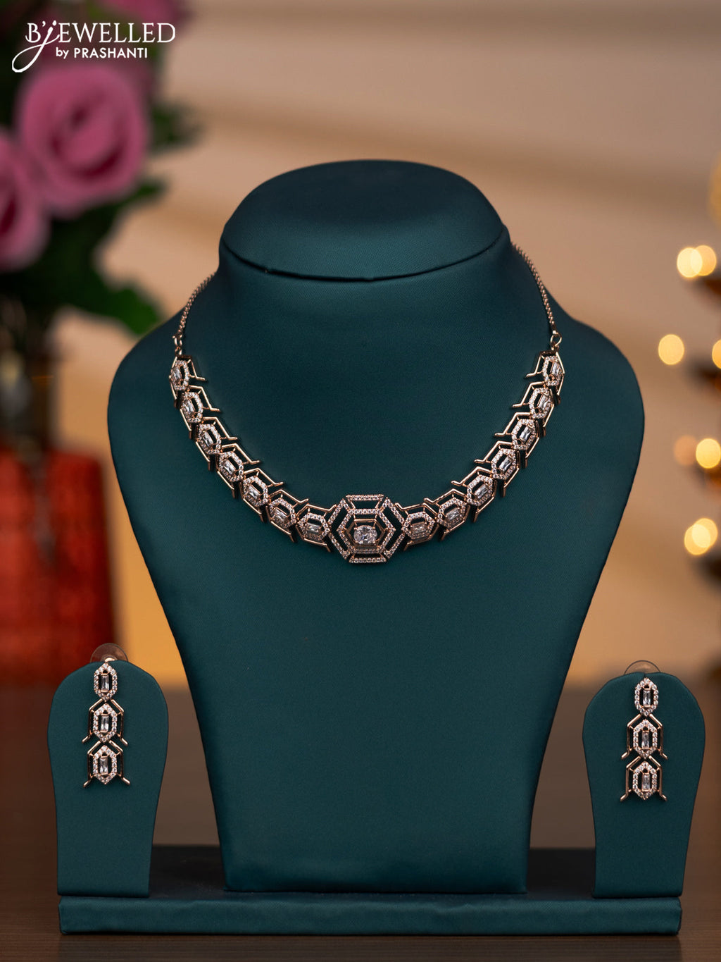 Rose gold necklace with cz stones