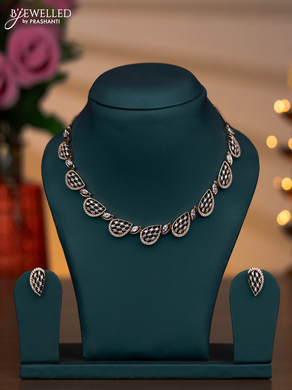 Rose gold necklace with cz stones