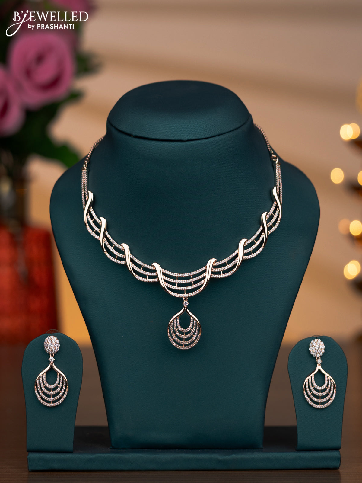 Rose gold necklace with cz stones