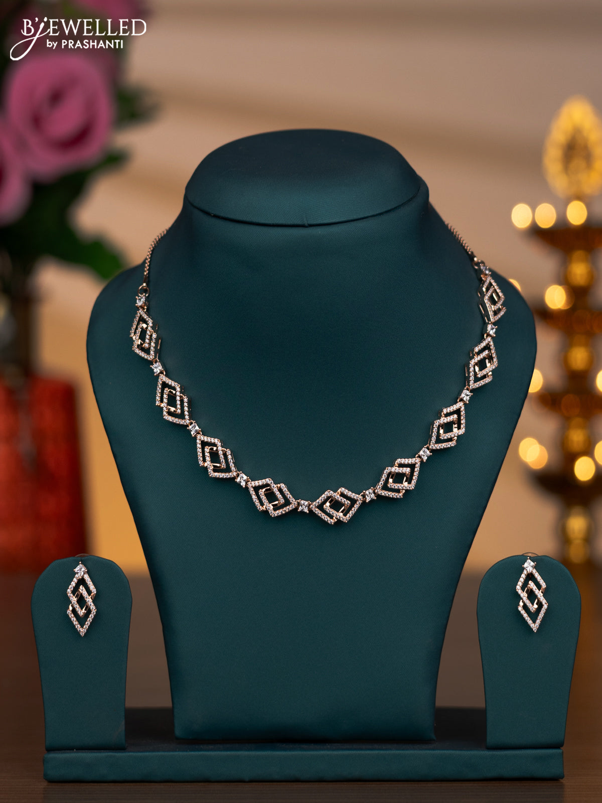 Rose gold necklace with cz stones