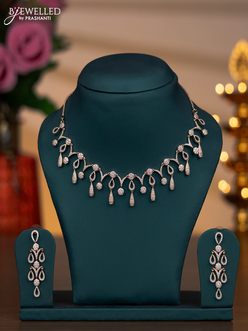 Rose gold necklace with cz stones