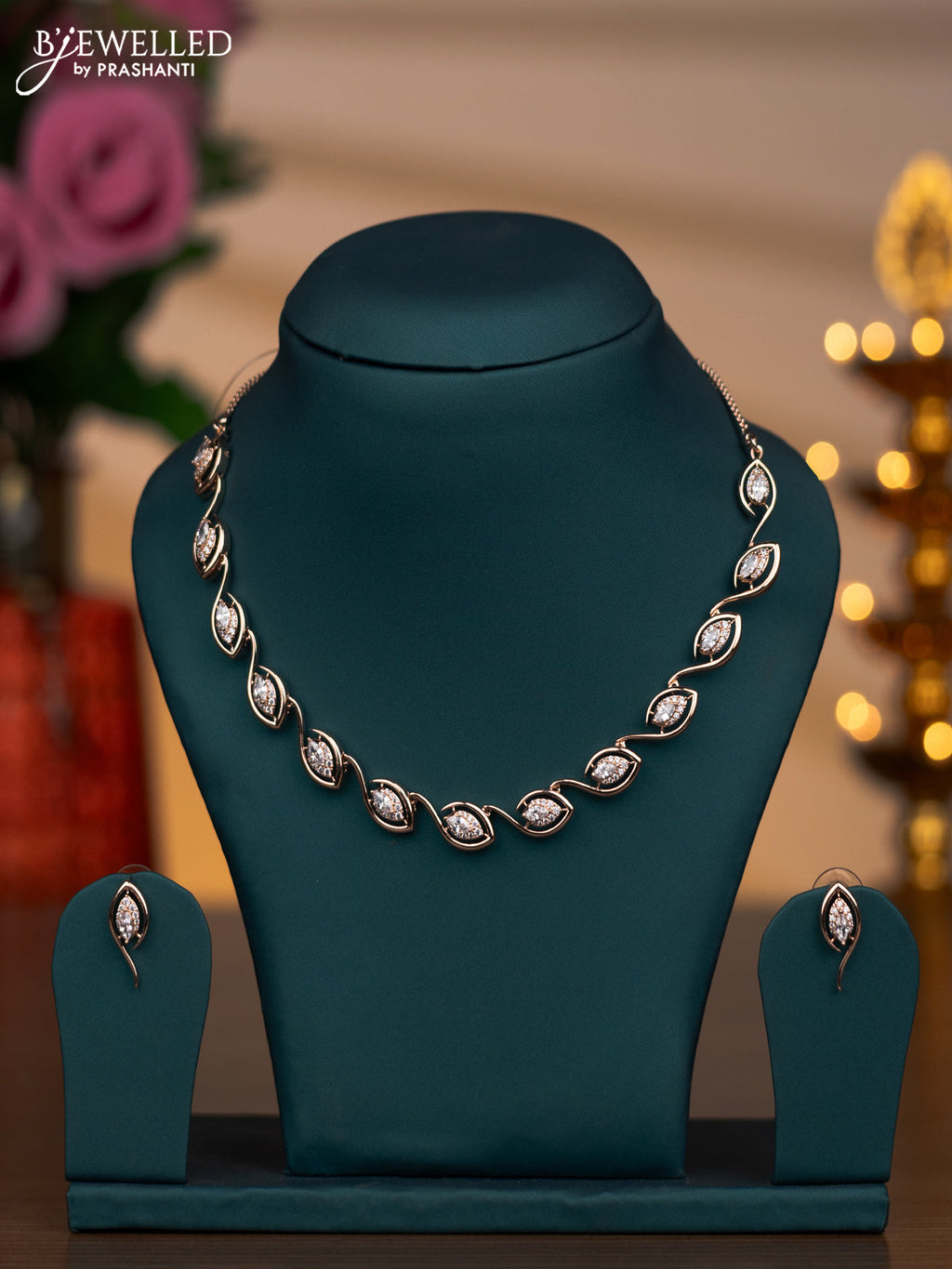 Rose gold necklace with cz stones