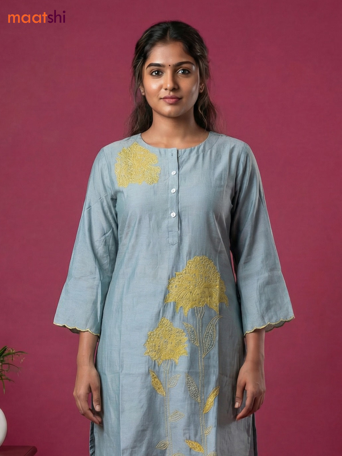 Pastel Blue Chanderi Embroidery Work Short Co-Ord Set