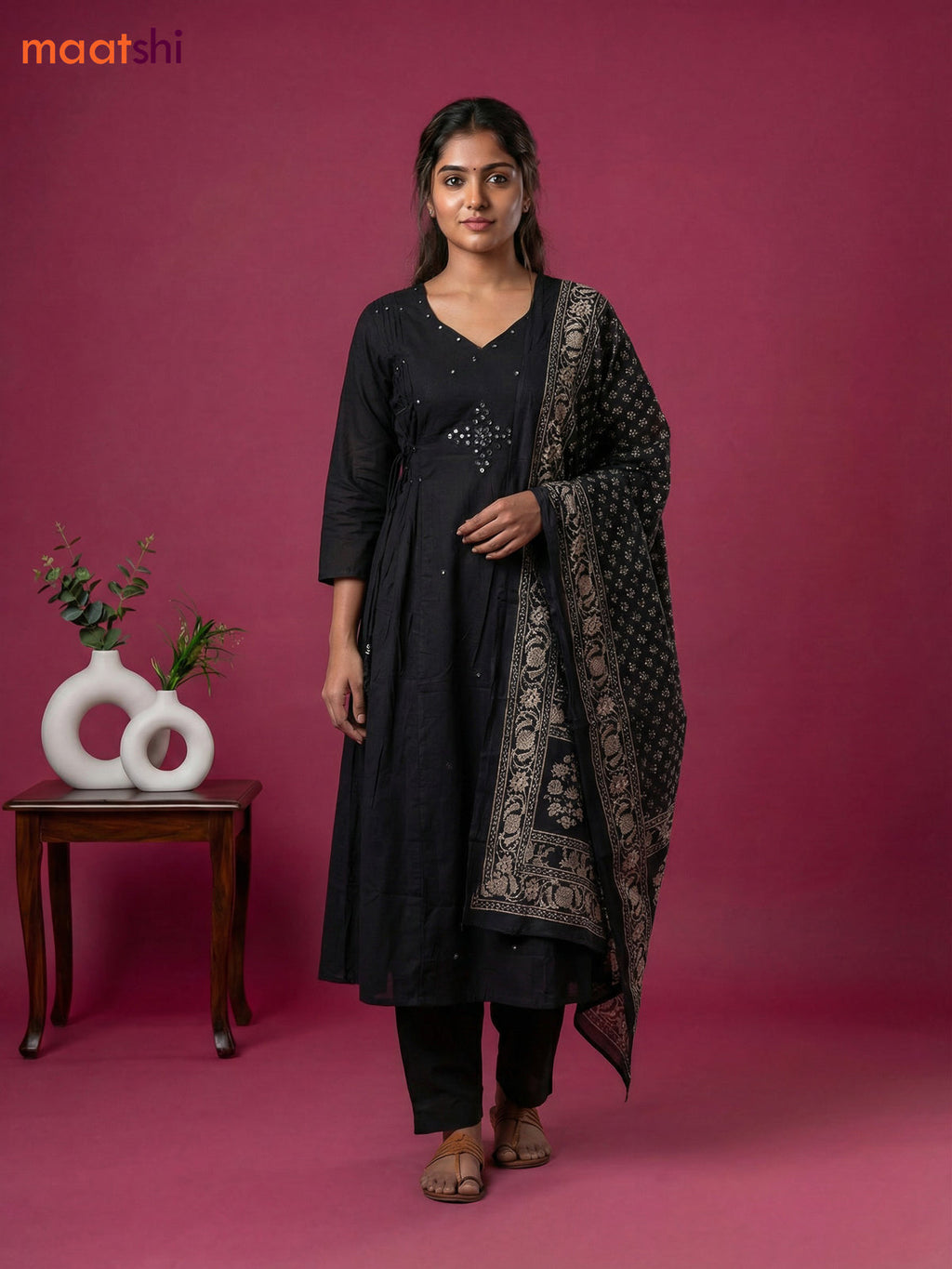 Black Cotton Embroidery Work Anarkali Suit