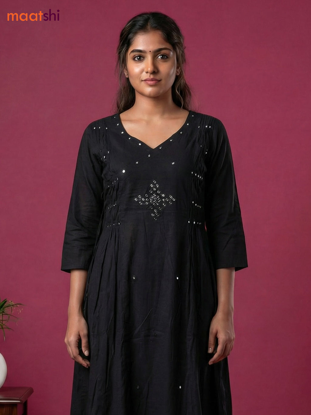 Black Cotton Embroidery Work Anarkali Suit