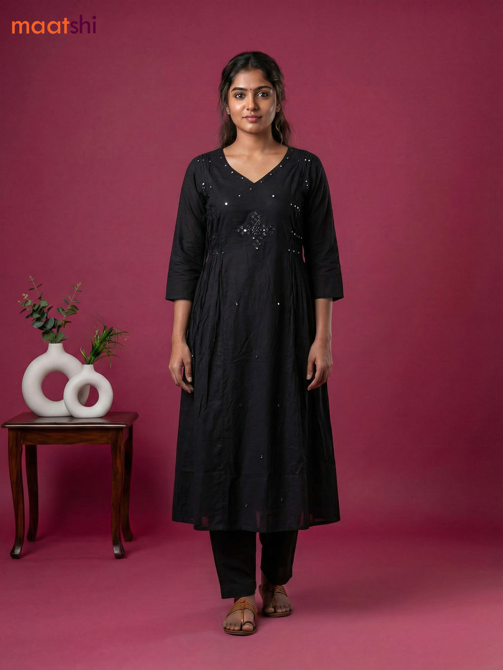 Black Cotton Embroidery Work Anarkali Suit
