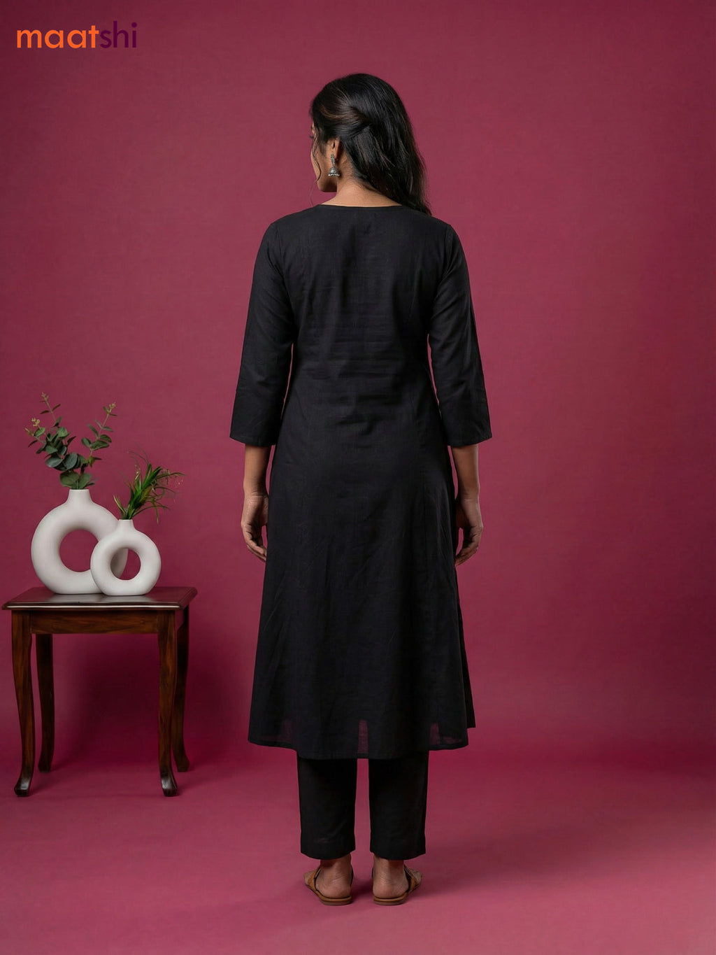 Black Cotton Embroidery Work Anarkali Suit