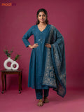Peacock Green Cotton Embroidery Work Anarkali Suit