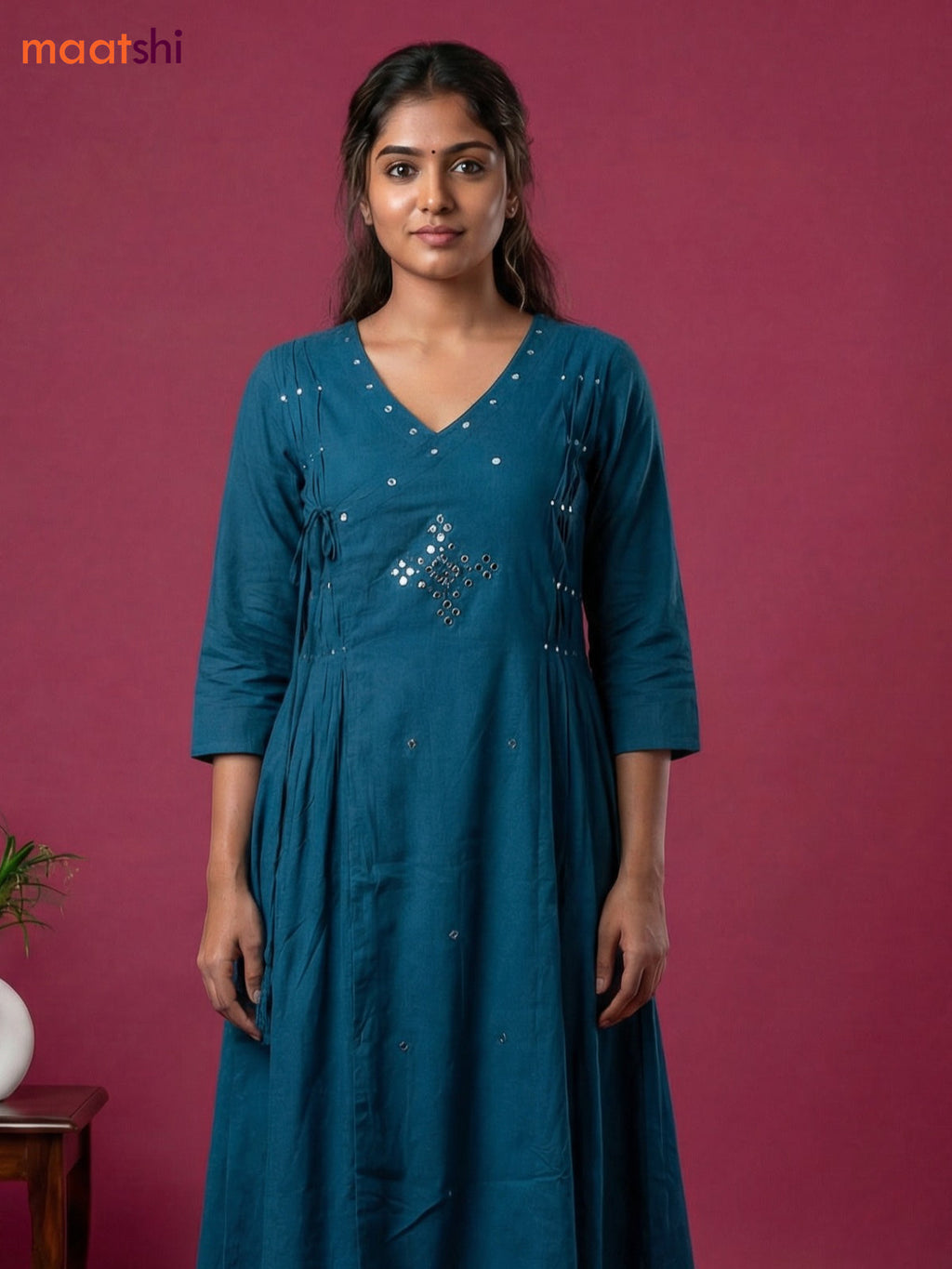 Peacock Green Cotton Embroidery Work Anarkali Suit