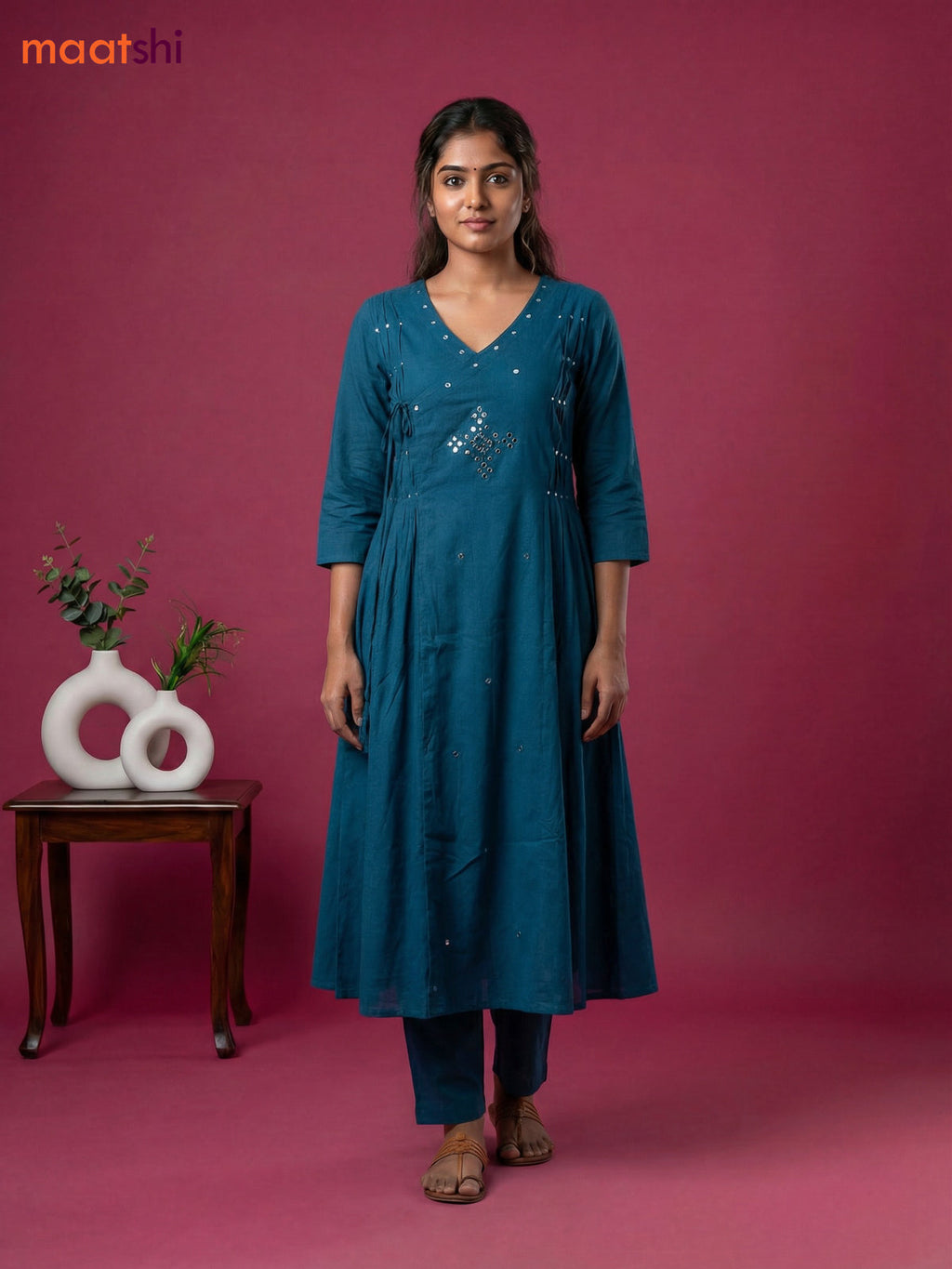 Peacock Green Cotton Embroidery Work Anarkali Suit