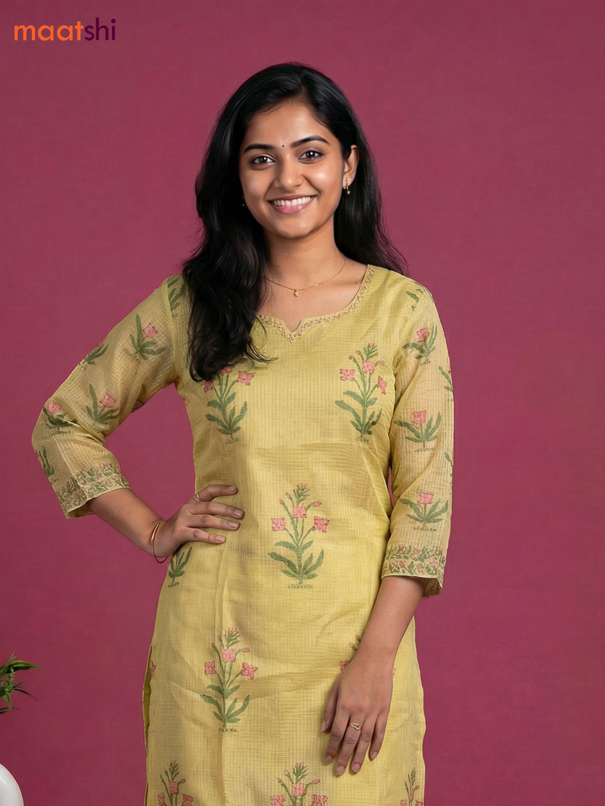 Yellow Kota Printed & Simple Embroidery Work Straight Suit